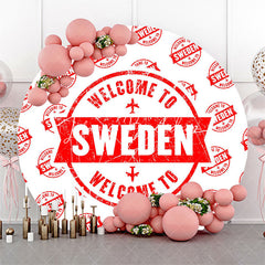 Lofaris Round White Red Retro Welcome To Sweden Backdrop