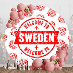 Lofaris Round White Red Retro Welcome To Sweden Backdrop