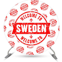 Lofaris Round White Red Retro Welcome To Sweden Backdrop