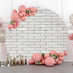 Lofaris Round White Retro Brick Wall Birthday Party Backdrop