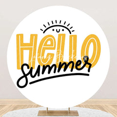 Lofaris Round White Yellow Black Sun Hello Summer Backdrop