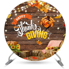 Lofaris Round Wood Turkey Maple Happy Thanksgiving Backdrop