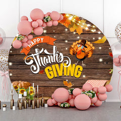 Lofaris Round Wood Turkey Maple Happy Thanksgiving Backdrop