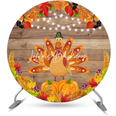 Lofaris Round Wood Turkey Pumpkin Maple Thanksgiving Backdrop