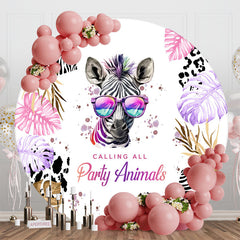 Lofaris Round Zebra Monstera Dance Party Animals Backdrop