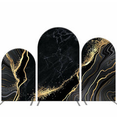 Lofaris Royal Black Golden Marbling Arch Backdrop Kit For Party