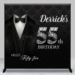 Lofaris Royal Black Suit Custom Name 55th Birthday Backdrop