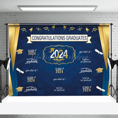 Lofaris Royal Blue And Gloden Hat 2024 Graduation Backdrop