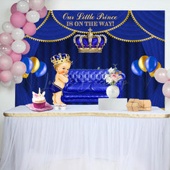 Lofaris Royal Blue Little Prince Crown Baby Shower Backdrop