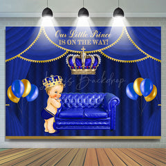 Lofaris Royal Blue Little Prince Crown Baby Shower Backdrop