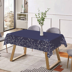 Lofaris Royal Blue White Lines Floral Rectangle Tablecloth