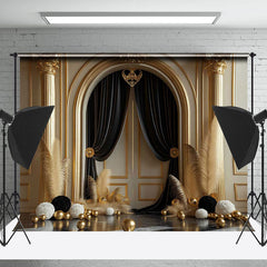 Lofaris Royal Gold Beige Arch Door Balls Photography Backdrop