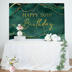 Lofaris Royal Green Gold Marble Happy 50th Birthday Backdrop