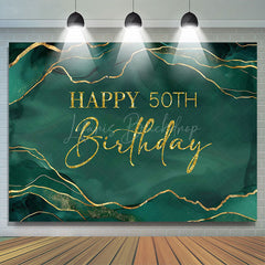 Lofaris Royal Green Gold Marble Happy 50th Birthday Backdrop