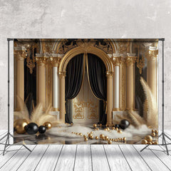 Lofaris Royal Luxury Arch Door Feather Gold Ball Backdrop