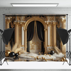 Lofaris Royal Luxury Arch Door Feather Gold Ball Backdrop