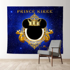 Lofaris Royal Prince Blue Gold Custom 1st Birthday Backdrop