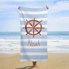 Lofaris Rudder Anchor Sailing Style Stripe Custom Beach Towel