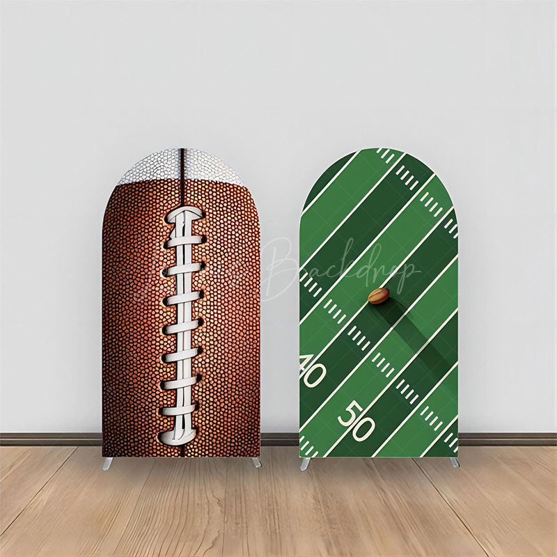 Lofaris Rugby Football Brown White Green Lines Arch Backdrop