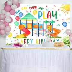 Lofaris Run And Play Colorful Slide Grass Birthday Backdrop