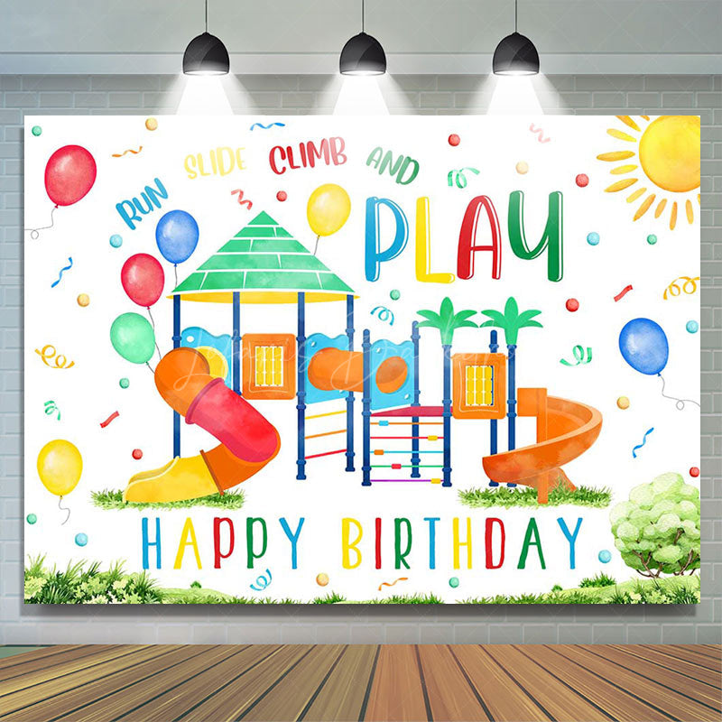 Lofaris Run And Play Colorful Slide Grass Birthday Backdrop