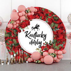 Lofaris Red Flowers Kentucky Derby Party Circle Backdrop