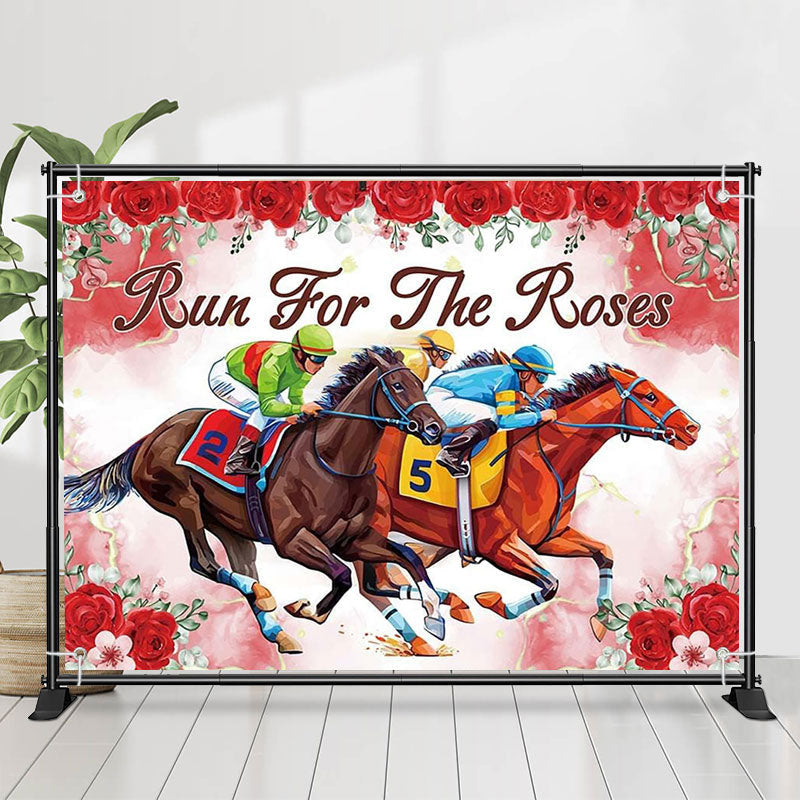 Lofaris Run For Roses Red Horses Kentucky Derby Backdrop