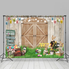 Lofaris Rural Lawn Wooden Door Rabbit Happy Easter Backdrop