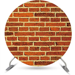 Lofaris Rust Red Retro Brick Wall Round Birthday Backdrop