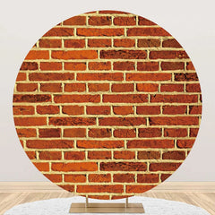 Lofaris Rust Red Retro Brick Wall Round Birthday Backdrop