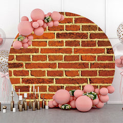 Lofaris Rust Red Retro Brick Wall Round Birthday Backdrop