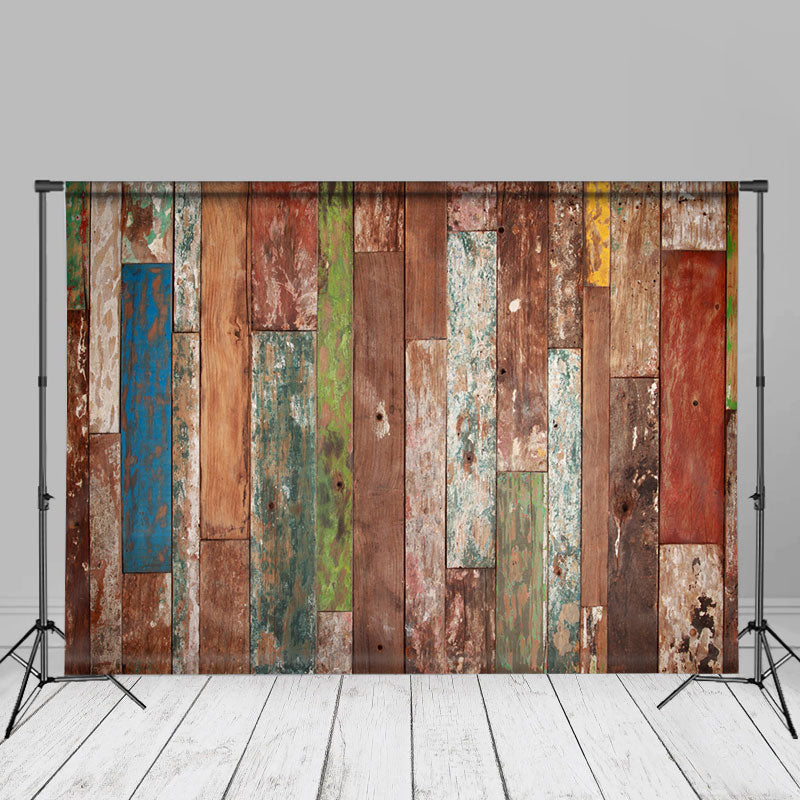 Lofaris Rustic Colorful Wood Portrait Photoshoot Backdrop