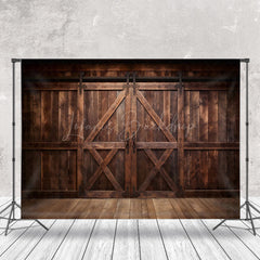 Lofaris Rustic Dark Brown Wooden Floor Barn Door Backdrop