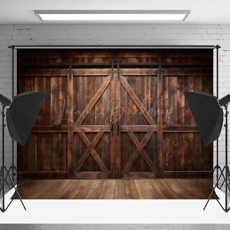 Lofaris Rustic Dark Brown Wooden Floor Barn Door Backdrop