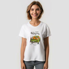 Lofaris Rustic Green Farm Truck Thanksgiving Family T-Shirt