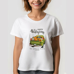 Lofaris Rustic Green Farm Truck Thanksgiving Family T-Shirt