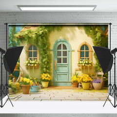 Lofaris Rustic Green Plant And Flowers House Spring Backdrop