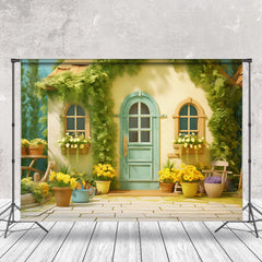 Lofaris Rustic Green Plant And Flowers House Spring Backdrop