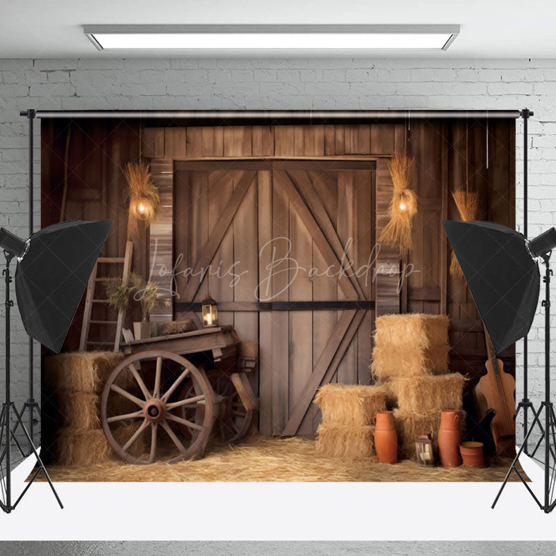 Lofaris Rustic Hay Cart Wooden Barn Door Backdrop For Photo