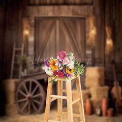 Lofaris Rustic Hay Cart Wooden Barn Door Backdrop For Photo