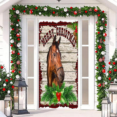 Lofaris Rustic House Wood Green Plants Christmas Door Cover