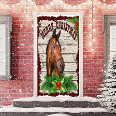 Lofaris Rustic House Wood Green Plants Christmas Door Cover