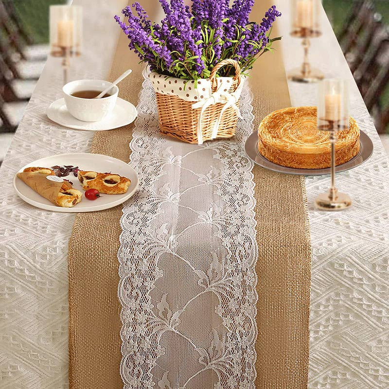 Lofaris Rustic Natural Jute Lace Banquet Table Runner Decor