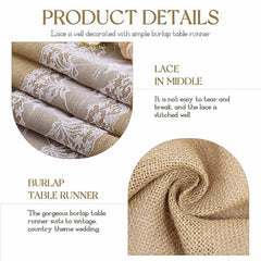 Lofaris Rustic Natural Jute Lace Banquet Table Runner Decor