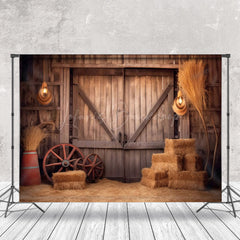 Lofaris Rustic Retro Brown Hay Wooden Barn Door Backdrop