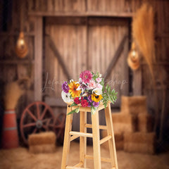 Lofaris Rustic Retro Brown Hay Wooden Barn Door Backdrop