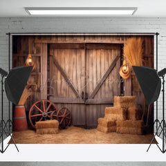 Lofaris Rustic Retro Brown Hay Wooden Barn Door Backdrop