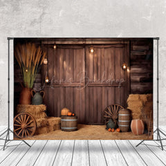 Lofaris Rustic Stacked Hay Wheel Wooden Barn Door Backdrop