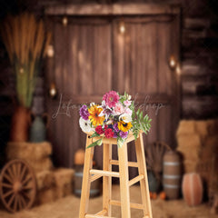 Lofaris Rustic Stacked Hay Wheel Wooden Barn Door Backdrop