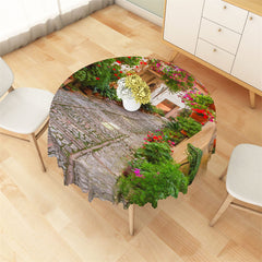 Lofaris Rustic Stone Road Plants Flowers Round Tablecloth